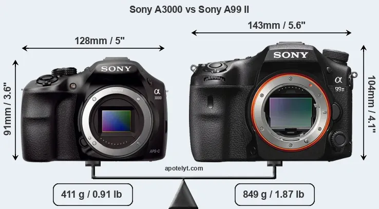 Size Sony A3000 vs Sony A99 II