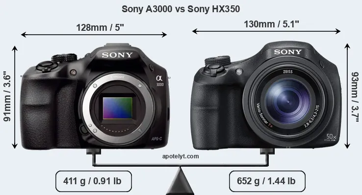Size Sony A3000 vs Sony HX350