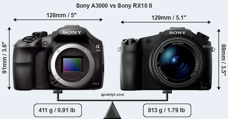 Size Sony A3000 vs Sony RX10 II