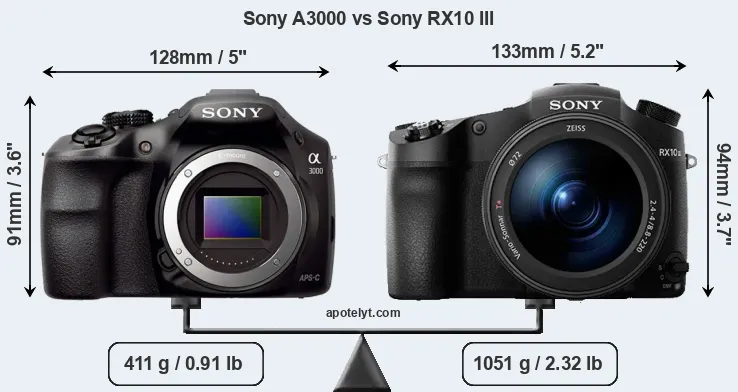 Size Sony A3000 vs Sony RX10 III