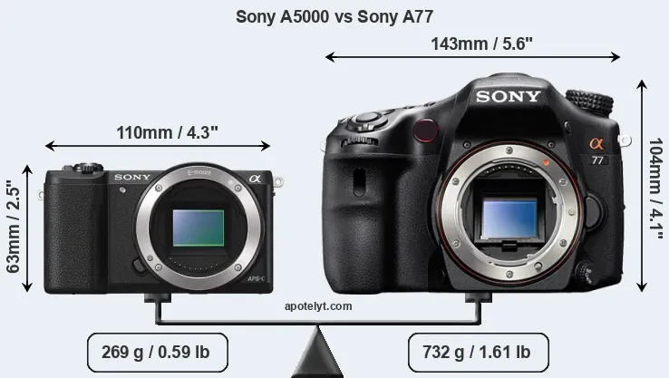 Size Sony A5000 vs Sony A77
