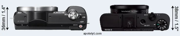 Compare A5000 versus RX100 II top