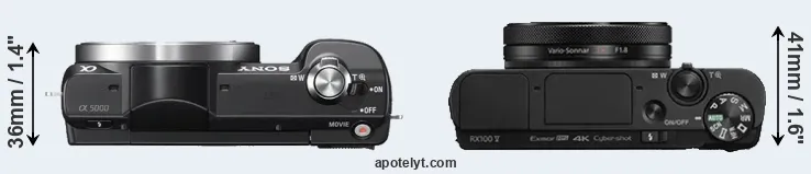 Compare A5000 versus RX100 V top