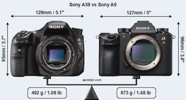 Size Sony A58 vs Sony A9
