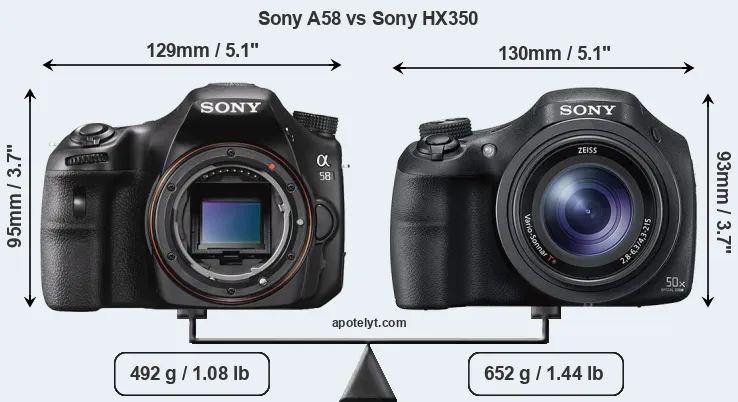 Size Sony A58 vs Sony HX350