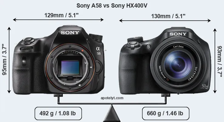 Size Sony A58 vs Sony HX400V