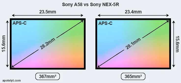 Sony A58 and Sony NEX-5R sensor measures