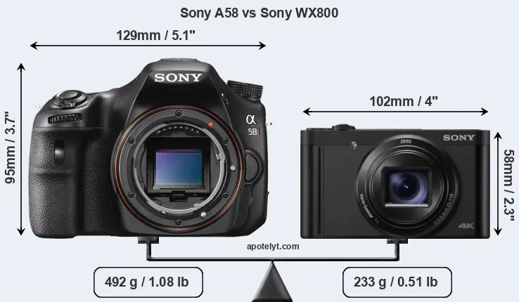 Size Sony A58 vs Sony WX800