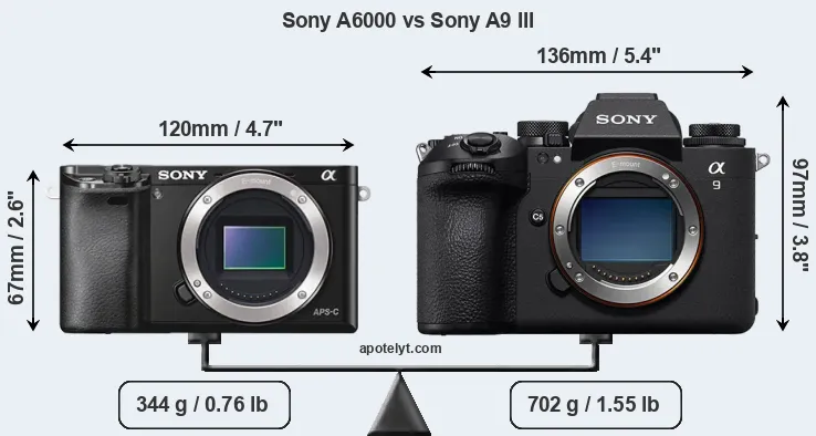 Size Sony A6000 vs Sony A9 III