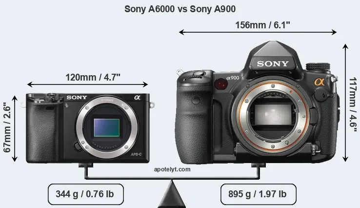 Size Sony A6000 vs Sony A900