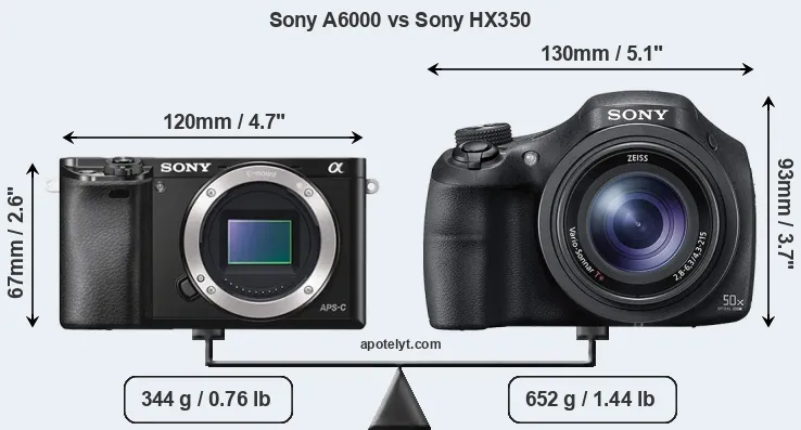 Size Sony A6000 vs Sony HX350