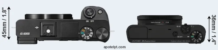 Compare A6000 versus RX100 top
