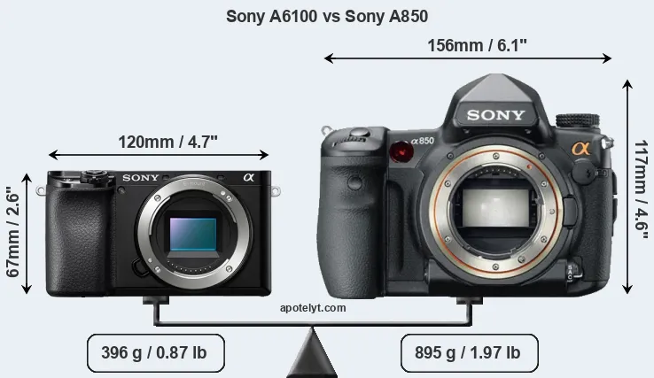 Size Sony A6100 vs Sony A850