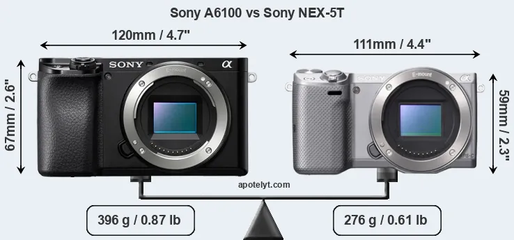 Size Sony A6100 vs Sony NEX-5T