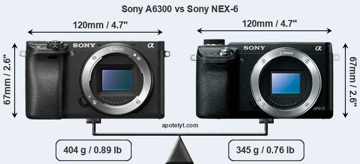 Size Sony A6300 vs Sony NEX-6