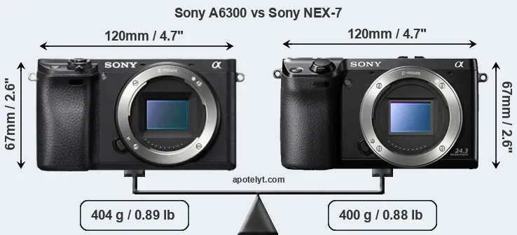 Size Sony A6300 vs Sony NEX-7