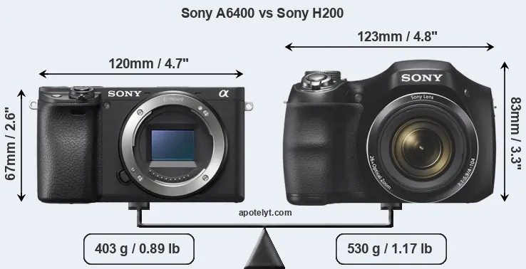 Size Sony A6400 vs Sony H200