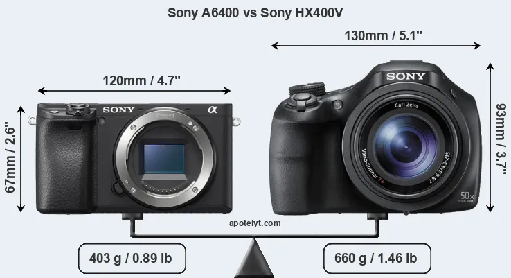 Size Sony A6400 vs Sony HX400V