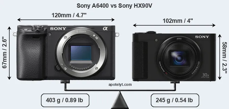 Size Sony A6400 vs Sony HX90V