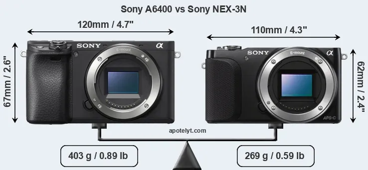 Size Sony A6400 vs Sony NEX-3N