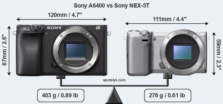 Size Sony A6400 vs Sony NEX-5T