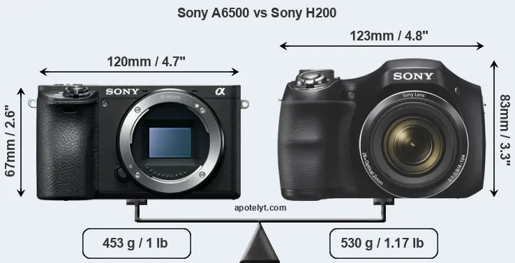 Size Sony A6500 vs Sony H200