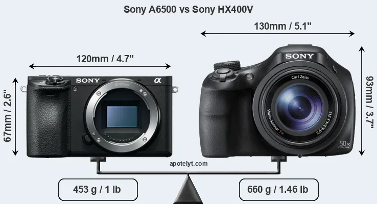 Size Sony A6500 vs Sony HX400V