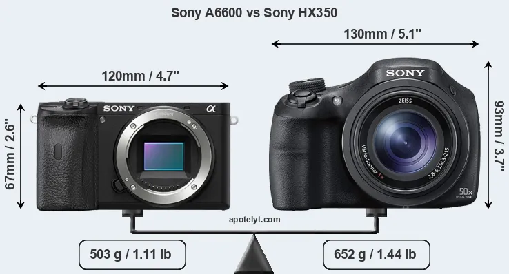 Size Sony A6600 vs Sony HX350