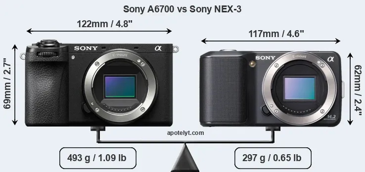Size Sony A6700 vs Sony NEX-3