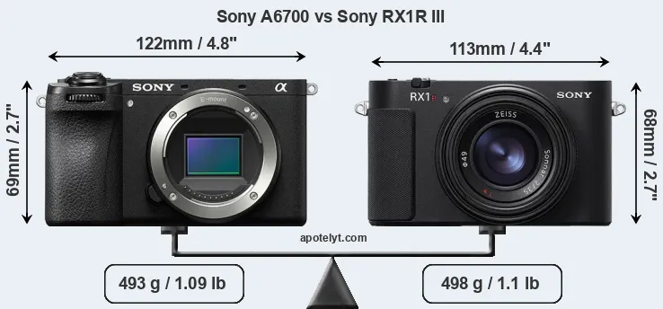 Size Sony A6700 vs Sony RX1R III