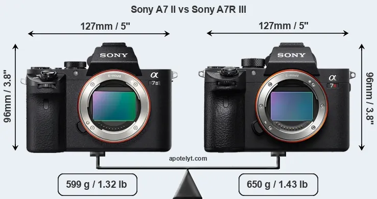 Size Sony A7 II vs Sony A7R III