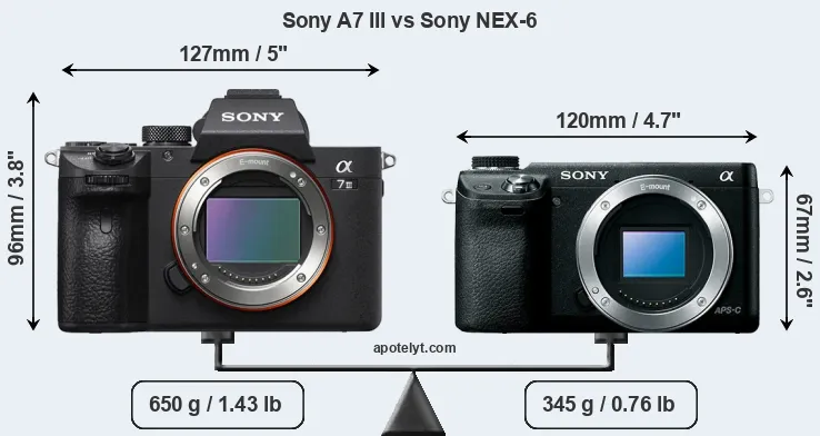 Size Sony A7 III vs Sony NEX-6