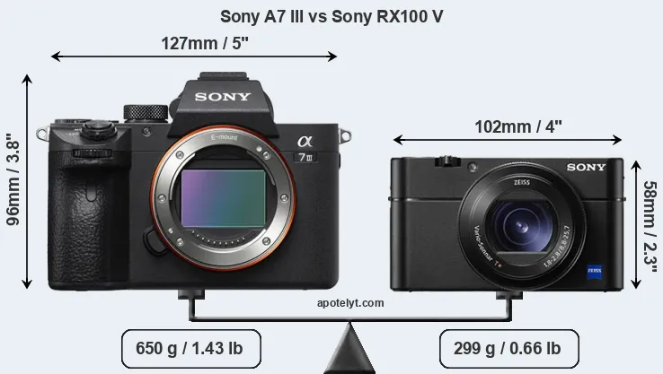Size Sony A7 III vs Sony RX100 V