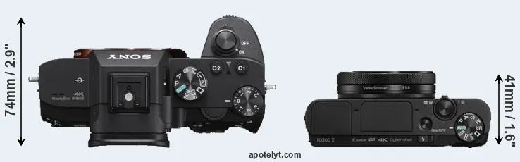 Compare A7 III versus RX100 V top