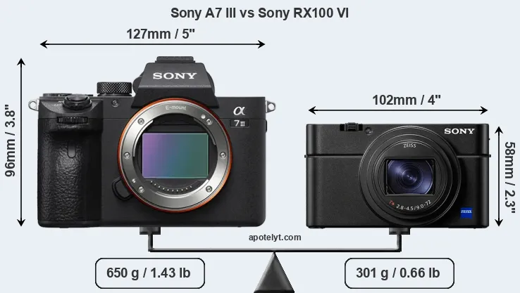 Size Sony A7 III vs Sony RX100 VI