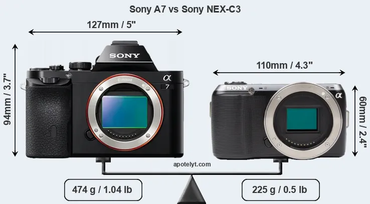 Size Sony A7 vs Sony NEX-C3