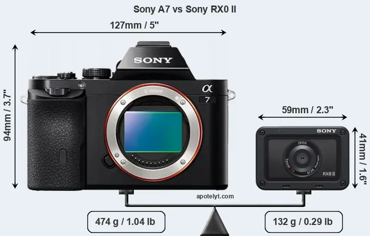 Size Sony A7 vs Sony RX0 II