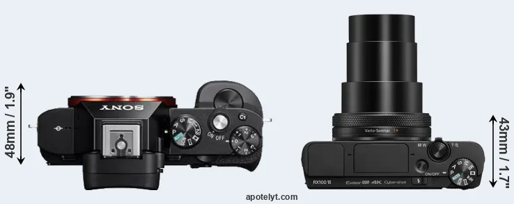 Compare A7 versus RX100 VI top