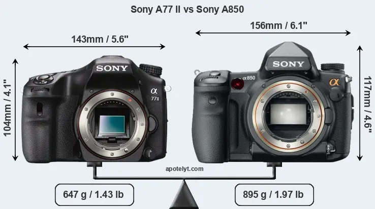 Size Sony A77 II vs Sony A850