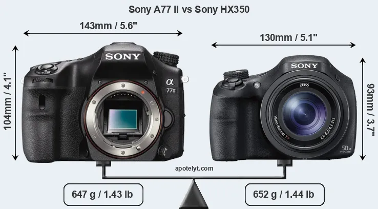 Size Sony A77 II vs Sony HX350