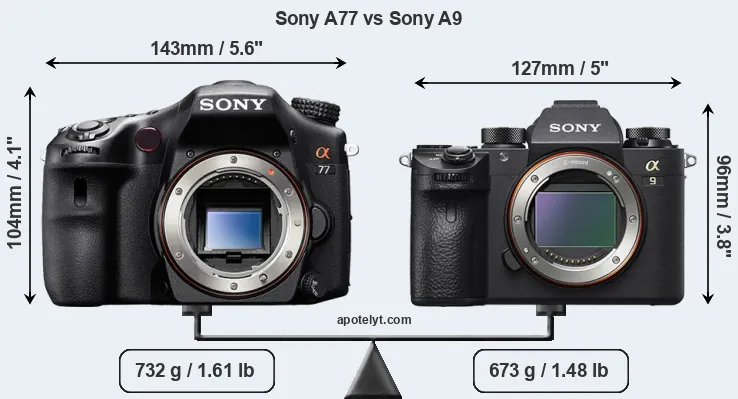 Size Sony A77 vs Sony A9