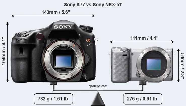 Size Sony A77 vs Sony NEX-5T