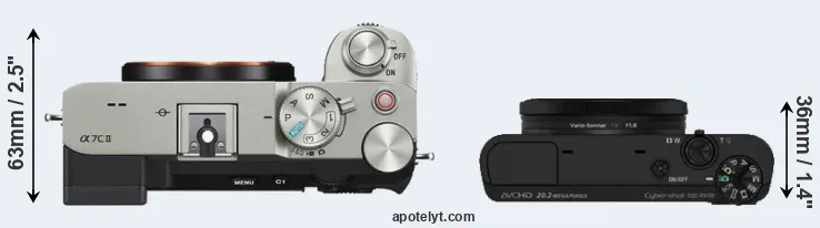 Compare A7C II versus RX100 top