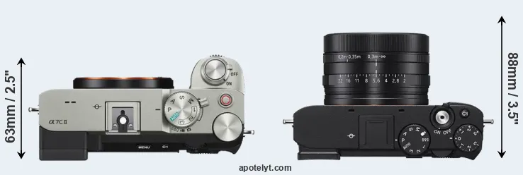 Compare A7C II versus RX1R III top