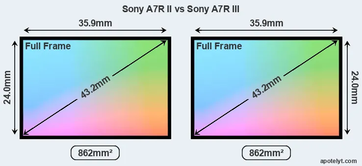Sony A7R II and Sony A7R III sensor measures