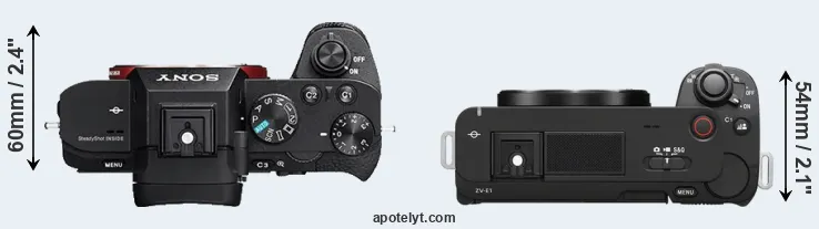 Compare A7R II versus ZV-E1 top