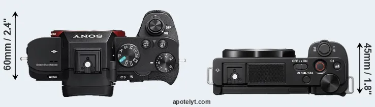 Compare A7R II versus ZV-E10 top