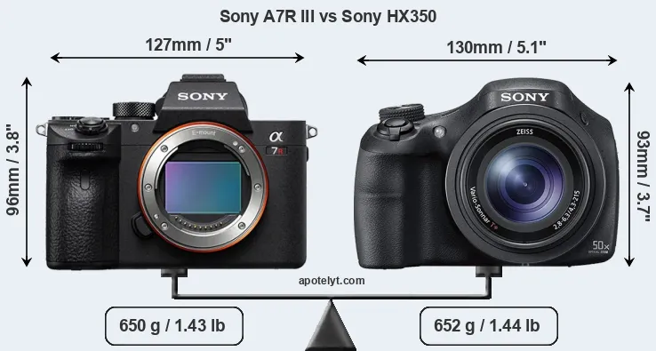 Size Sony A7R III vs Sony HX350