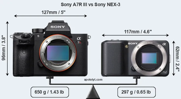 Size Sony A7R III vs Sony NEX-3