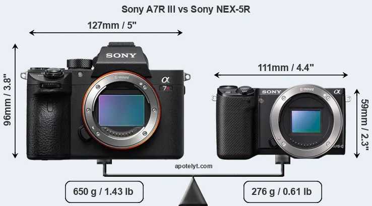 Size Sony A7R III vs Sony NEX-5R